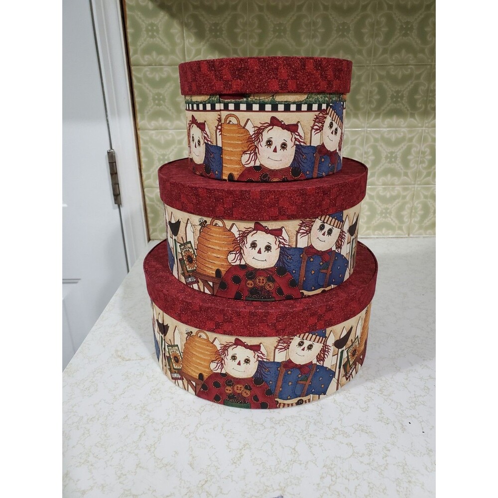 Vintage Raggedy Ann & Andy Nesting Boxes Round Set of 3 Trend Frames